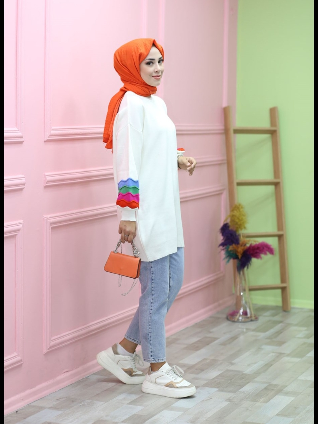 Kolu%20Renkli%20Yuvarlak%20Yaka%20Tunik