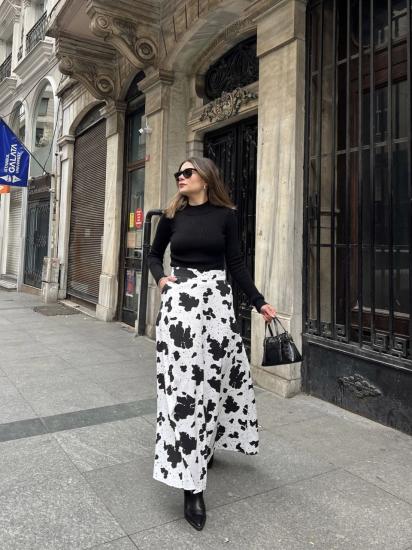 Gabardin Desenli Kloş Etek