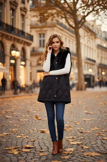 ANGORA DETAYLI ALTI KAPİTONE YELEK