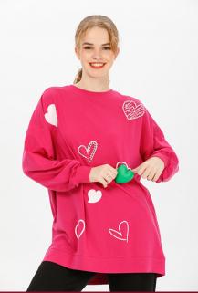 Kalp Baskılı Taşlı Sweatshirt