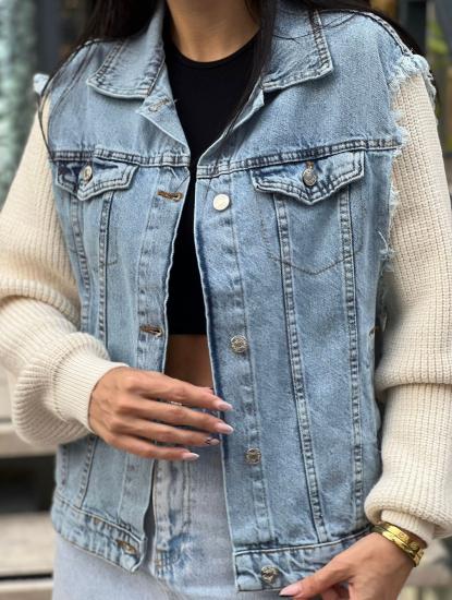 Triko Kol Detaylı Denim Ceket