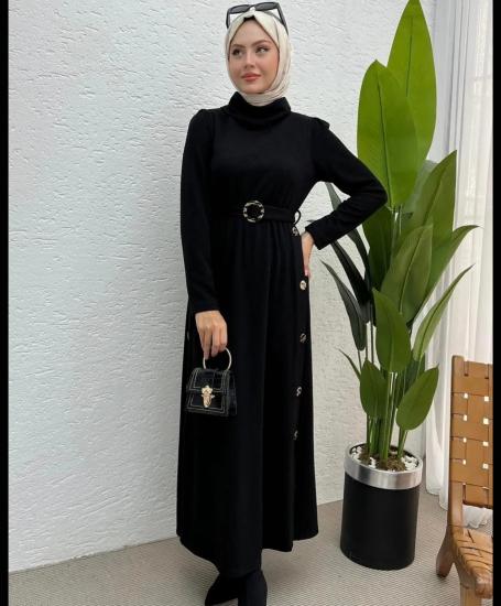 YANDAN DÜĞMELİ TRİKO ELBİSE