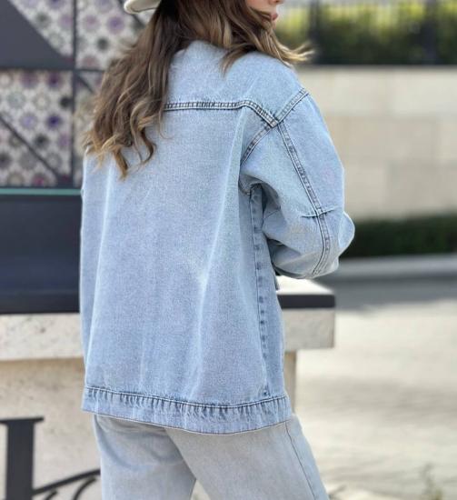 Torba Cep Kapaklı Oversize Kesim Denim Kot Ceket