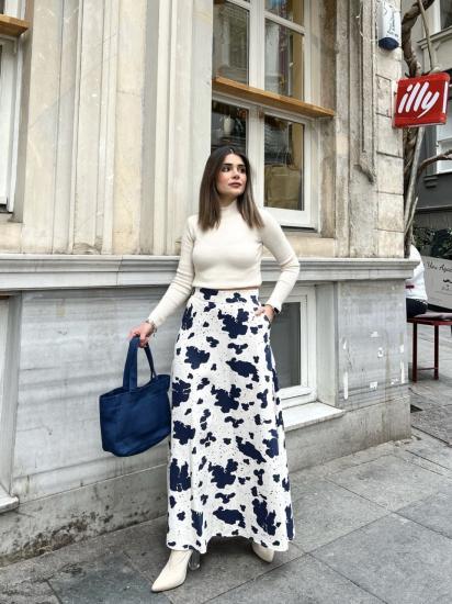 Gabardin Desenli Kloş Etek
