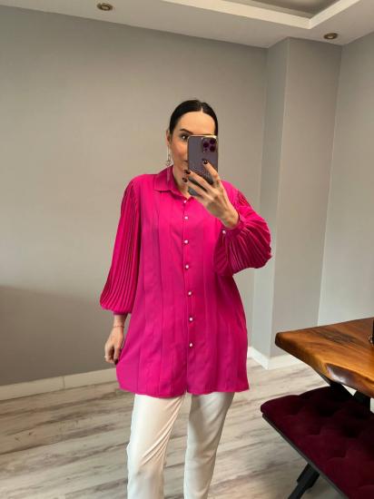 Kristal Kumaş Pilise Kol Ara Boy Gömlek