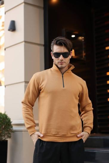 Yaka Fermuar Detaylı Üç İplik Polar Sweatshirt