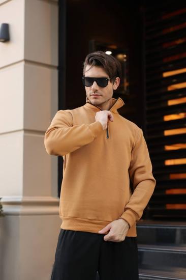 Yaka Fermuar Detaylı Üç İplik Polar Sweatshirt