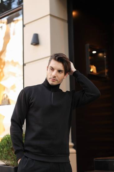 Yaka Fermuar Detaylı Üç İplik Polar Sweatshirt