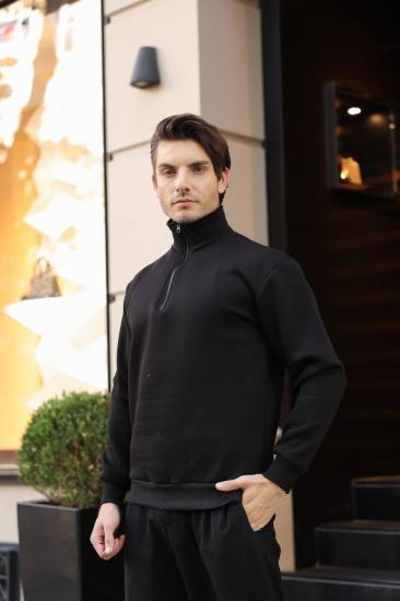Yaka Fermuar Detaylı Üç İplik Polar Sweatshirt