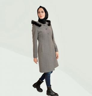 Tüylenmez Büyük Beden Kaşe Kaban