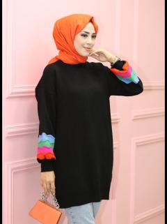 Kolu Renkli Yuvarlak Yaka Tunik
