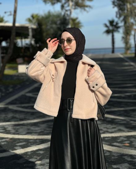 Fermuar Detaylı Peluş Ceket