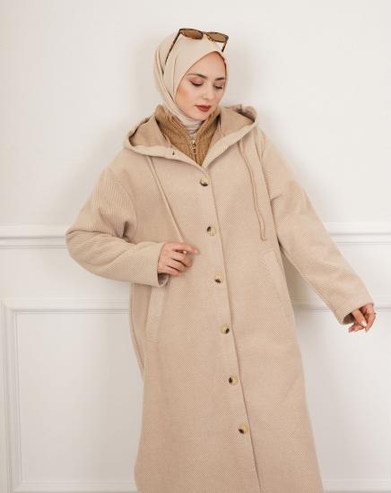 Balık Sırtı Desen Oversize Kaşe Kaban