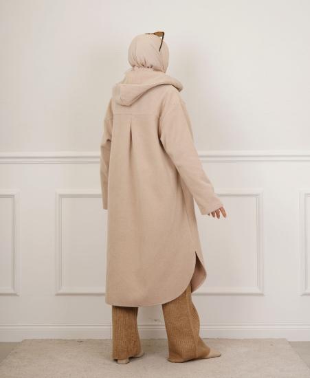 Balık Sırtı Desen Oversize Kaşe Kaban
