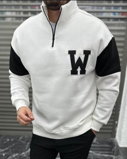 Yarım Fermuar Detaylı Oversize Kesim Üç İplik Sweat