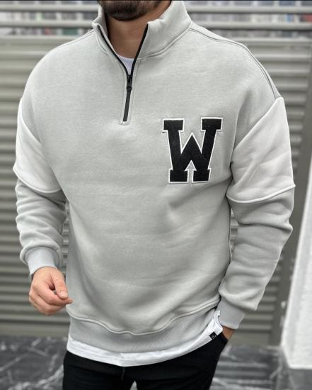 Yarım Fermuar Detaylı Oversize Kesim Üç İplik Sweat